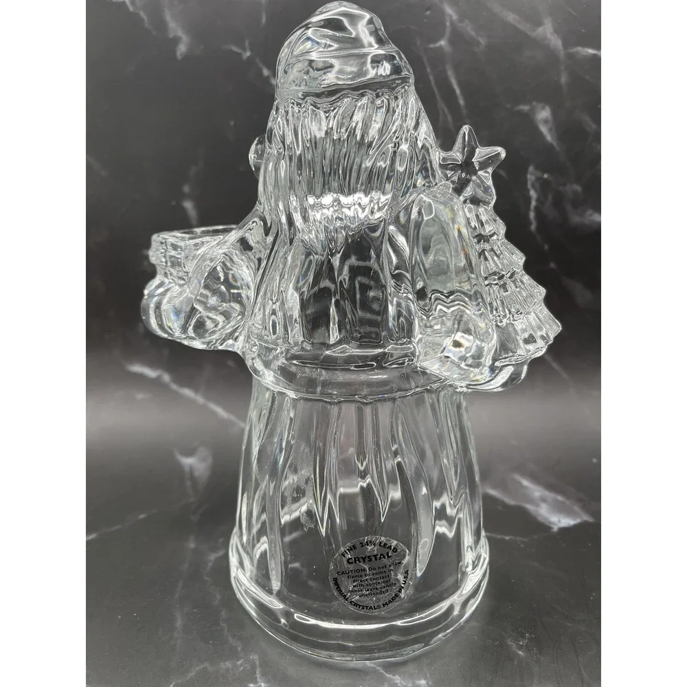 24% Lead Crystal Santa Figurine St George Crystal‎ Candle Holder Made in USA